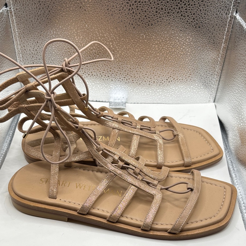 Pre-owned Stuart Weitzman Beige Lace-Up Sandals